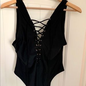 NWT Black Lace Up One Piece Bikini Forever 21